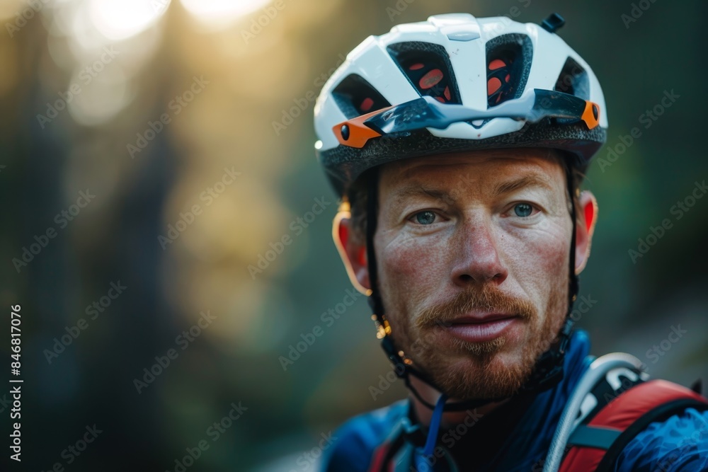 Fototapeta premium portrait of a male mountain biker on a trail