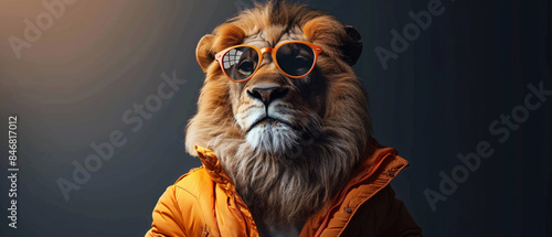 Lion wearing sunglasses and a jacket