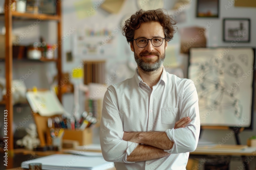 Smiling man with crossed arms standing in the office. Smiling man with crossed arms standing in the office.