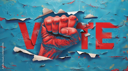 Vote Fist Breaking Through Wall.