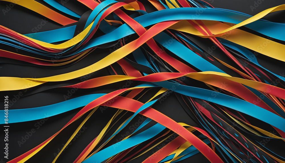 Neon holographic ribbon with wavy lines and vibrant colors on a black futuristic background Neon holographic ribbon with wavy lines and vibrant colors on a black futuristic background