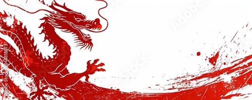 Isolated flag of China with a dragon silhouette on white background photo
