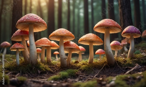 A group of mushrooms in a forest © Bualong