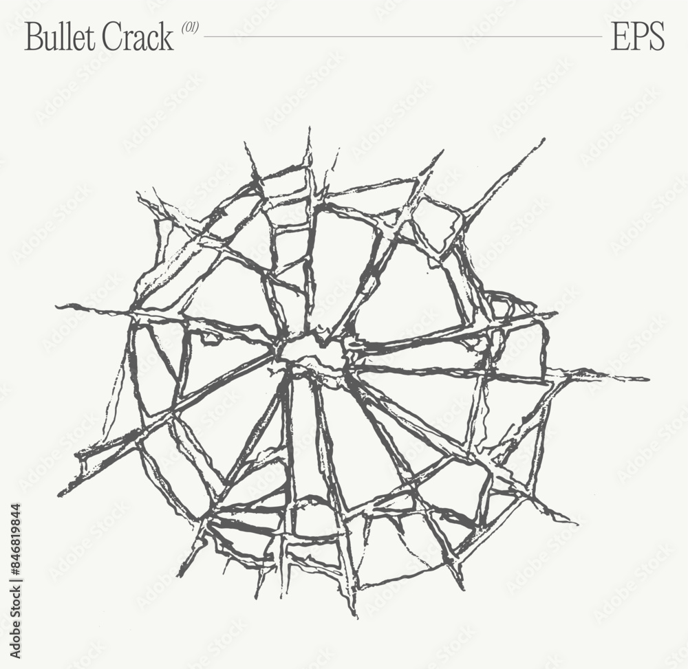 Bullet crack, broken glass. Hand drawn vector illustration, sketch. Bullet crack, broken glass. Hand drawn vector illustration, sketch.