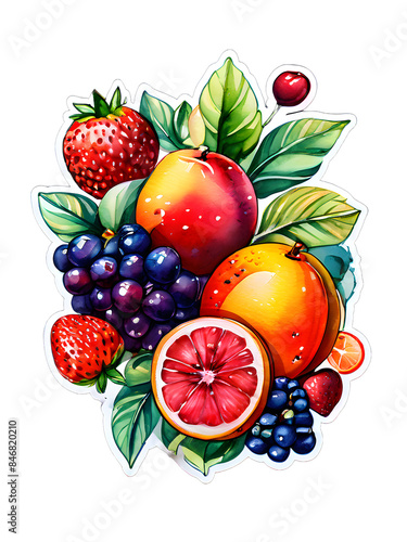 Fresh fruit watercolor stickers, png transparent background