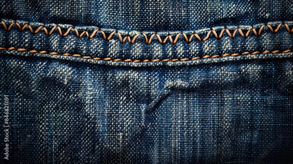 Denim fabric with seam and thread texture Denim fabric with seam and thread texture