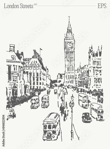 Vector illustration of a double decker bus with Big Ben in London