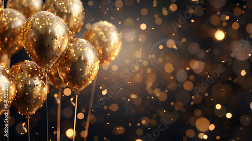 birthday, balloons, gold, confetti, celebration, party, festive, decoration, shiny, cheerful, joyous, vibrant, colorful, glitter, happiness, fun, event, anniversary