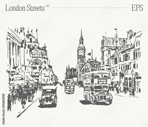 Vector illustration of a double decker bus with Big Ben in London