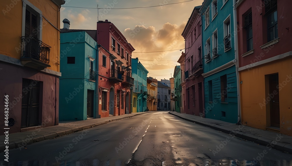 Fototapeta premium A beautiful street with colorful and attractive buildings