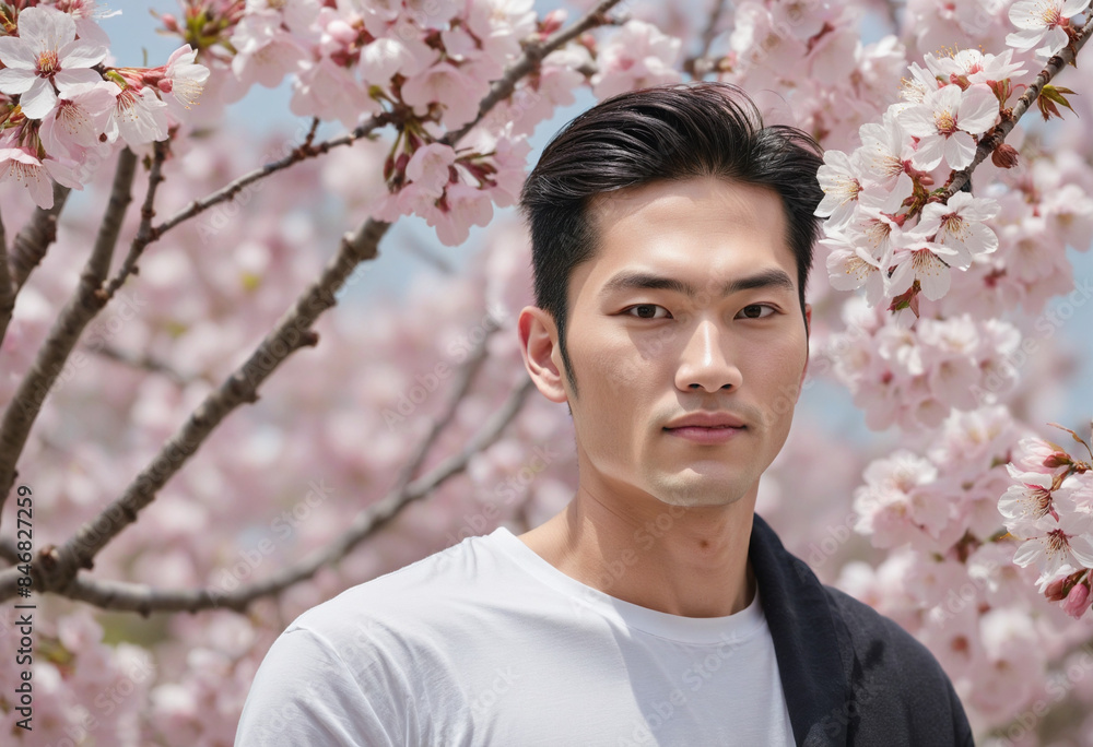 Natural Asian Male Beauty: Embracing Spring with Clean and Healthy Skin among Cherry Blossoms Natural Asian Male Beauty: Embracing Spring with Clean and Healthy Skin among Cherry Blossoms