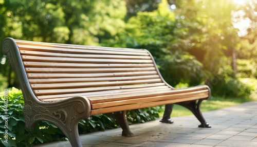 Solitude Amongst Nature: A Park Bench Perspective" "Whispers of Tranquility: Embracing Serenity on an Empty Bench" "Basking in Nature's Embrace: A Sunlit Sanctuary"