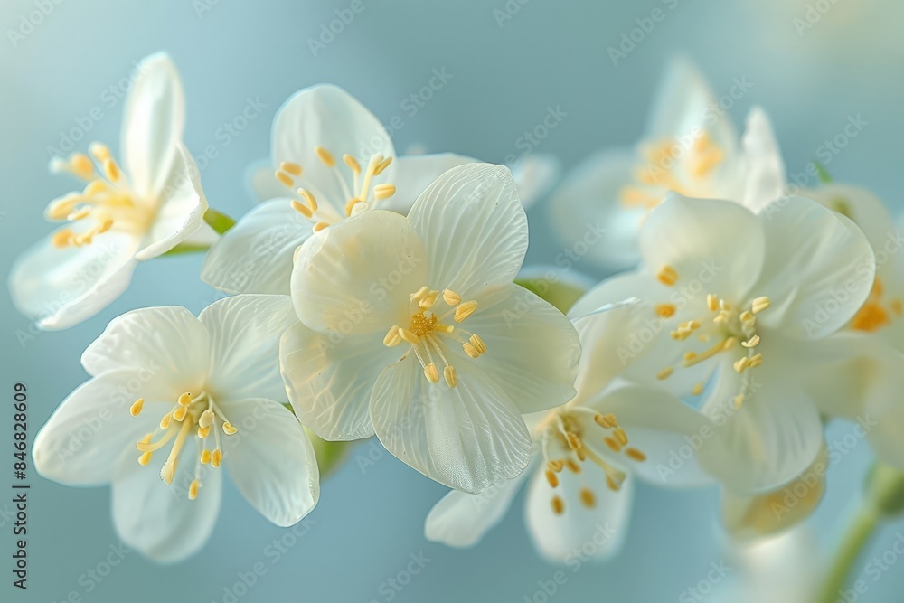 Fototapeta premium A close-up shot of four white flowers with yellow centers.
