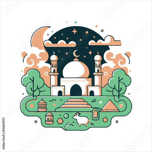 Eid al Adha, Flat vector illustration Silhouette