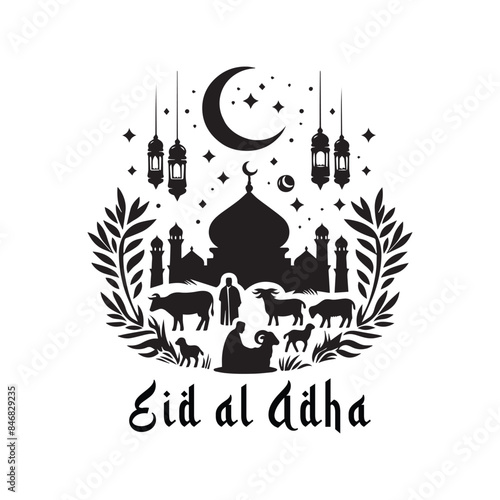 Eid al Adha, Flat vector illustration Silhouette