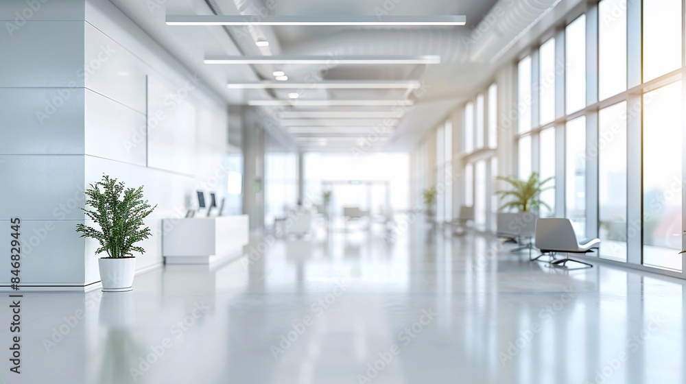 Blurred white office interior, open space layout with natural lighting Blurred white office interior, open space layout with natural lighting
