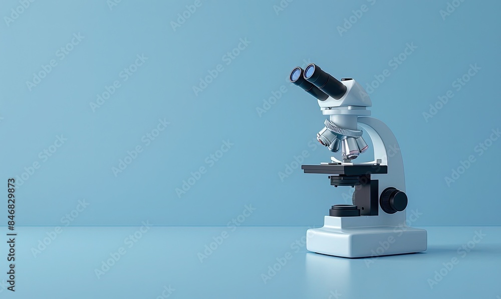 Modern microscope isolated on a blue background, ideal for medical, scientific, and educational purposes. Modern microscope isolated on a blue background, ideal for medical, scientific, and educational purposes.