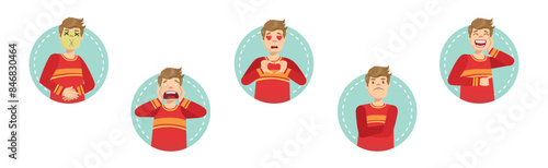 Young Man Character Face Expression and Emotion Vector Set