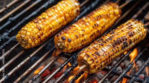Delicious flame grilled corn on the barbecue, ideal for outdoor gatherings and cookouts