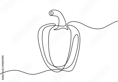 Bell pepper in continuous line art drawing style. Black linear sketch isolated on white background. Vector illustration