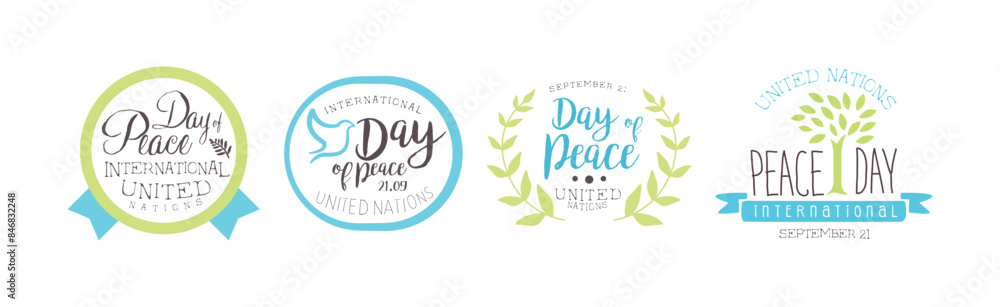 International Day of Peace Label with Phrase Vector Set International Day of Peace Label with Phrase Vector Set