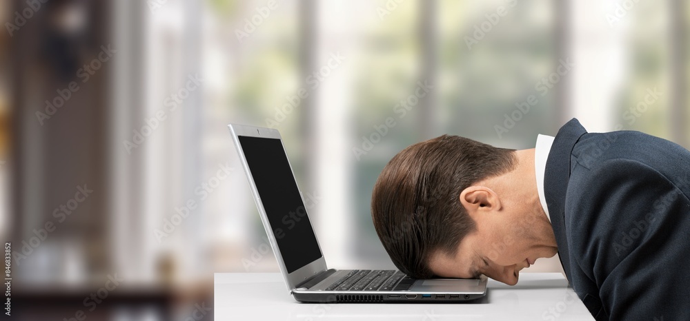 Business, stress man overworked in office Business, stress man overworked in office