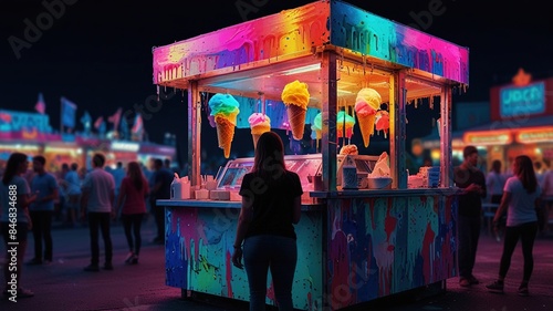 A woman navigates a crowded city street at night, shop windows glowing warmly amidst the bustling crowd