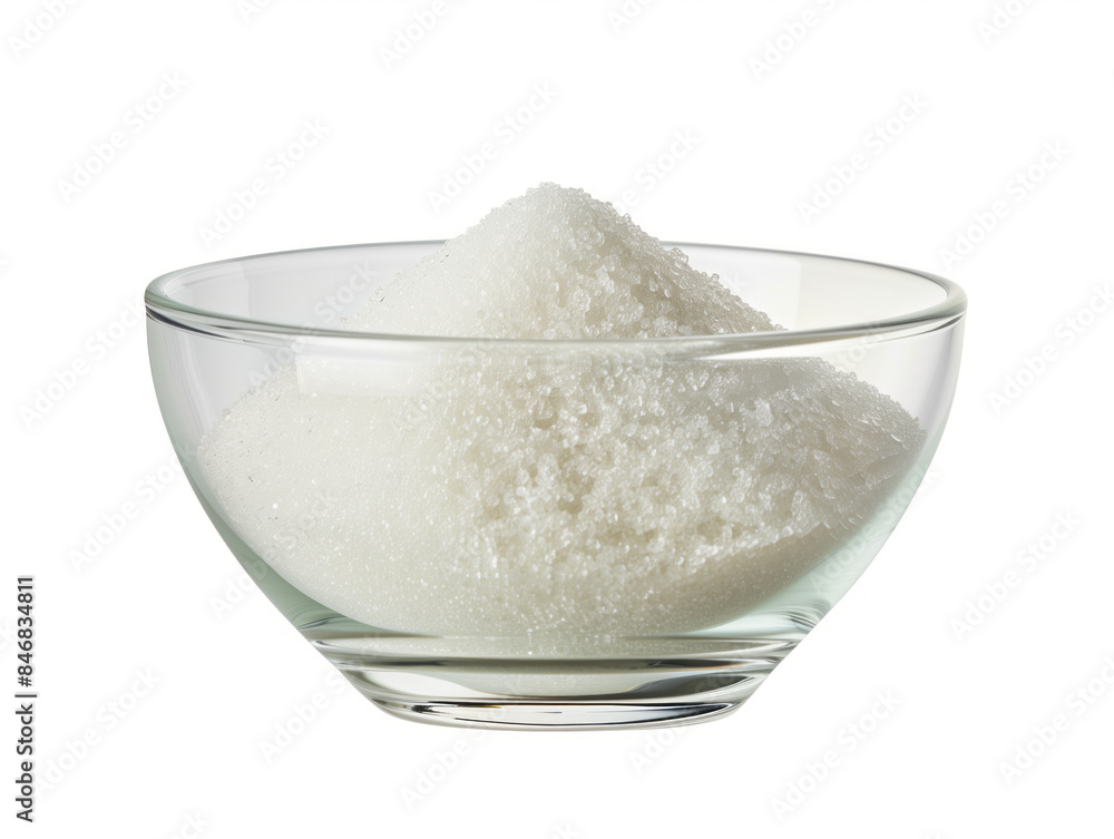 Bowl of sugar on a white background. Created with Generative AI technology. Bowl of sugar on a white background. Created with Generative AI technology.