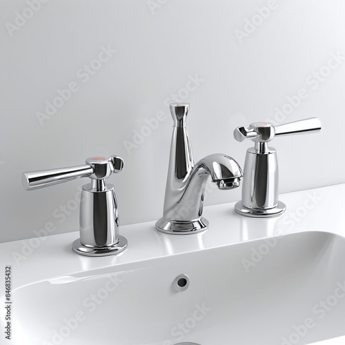 3D image of a Centerset Bathroom Sink Faucets in White with isolated white background,