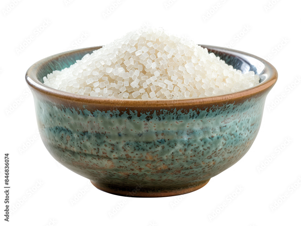 Bowl of sugar on a white background. Created with Generative AI technology. Bowl of sugar on a white background. Created with Generative AI technology.