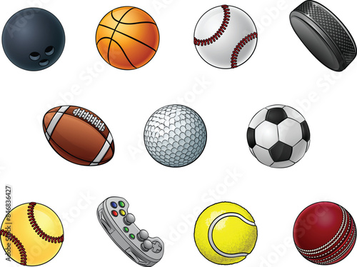Sports balls icons including football, basketball and baseball symbols set
