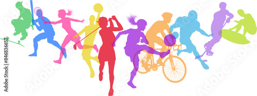 A sport active fitness sports healthy lifestyle silhouette people silhouettes set