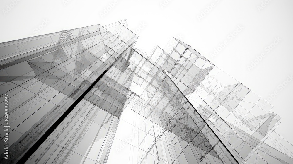 Fototapeta premium Futuristic 3D Wireframe Structures of Geometric Shapes for Engineering and Technology Presentations