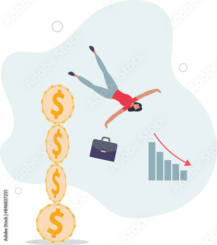 Financial instability, uncertainty or unstable investment market, risky situation or economic recession, crisis or bankruptcy concept.flat illustration.