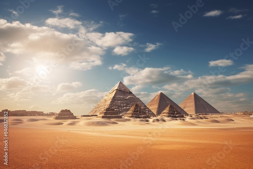 a group of pyramids in a desert photo
