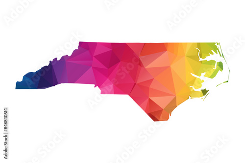 Abstract Polygon Map - Vector illustration Low Poly Color Rainbow North Carolina map of isolated. Vector eps10.