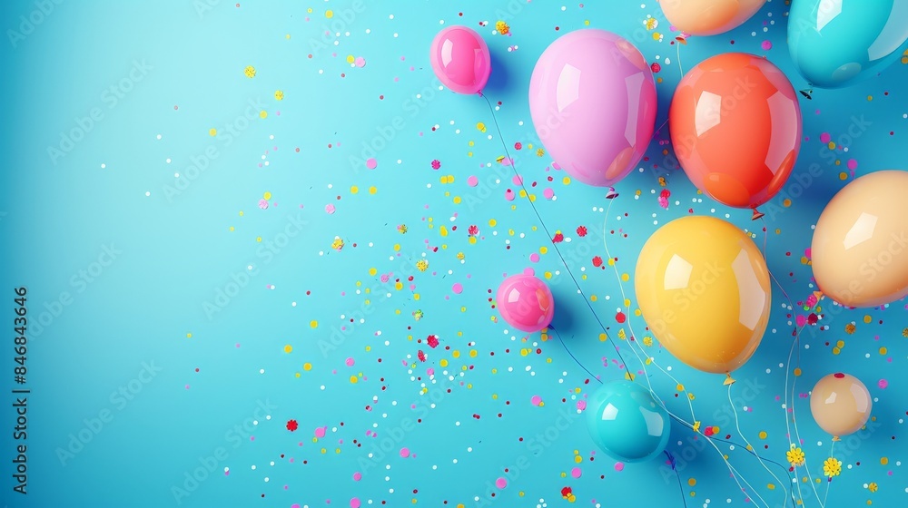 Bright banner with balloons, confetti, poster with copy space.
Bright banner with balloons, confetti, poster with copy space.
