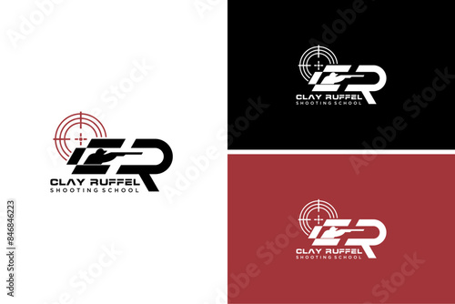 Pro Shoot School Logo. Firearms instructor, CR Letter,   Shooting Instructor vector design for t shirt print, invitation card, shooting event poster, web banner, competitions advertisement flyer.