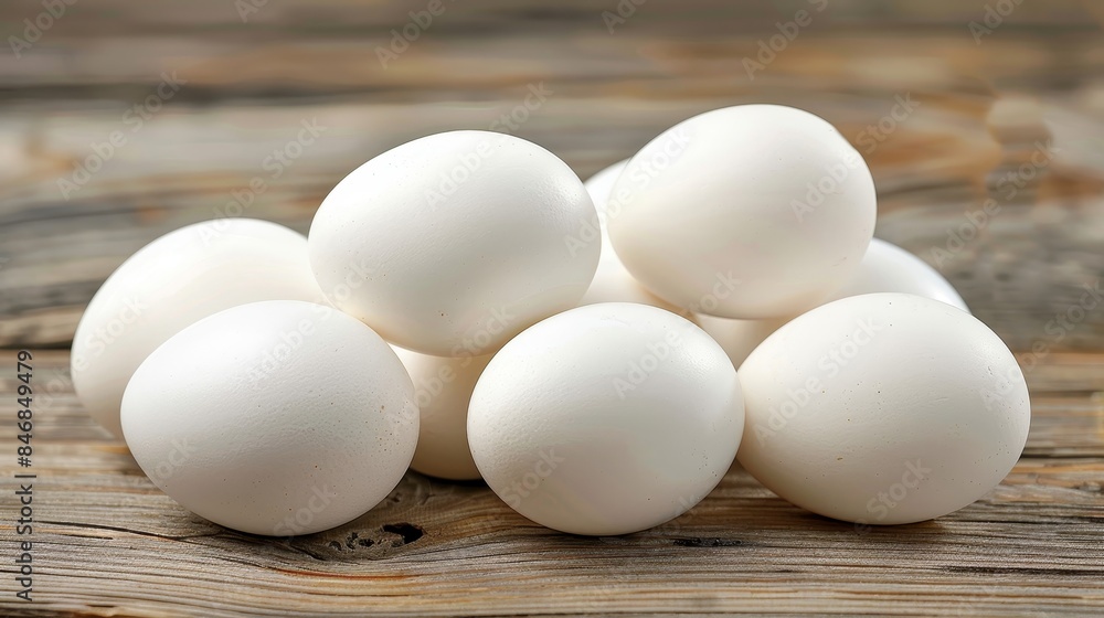 A display of simple elegance boiled eggs resting serenely on a rustic wooden table surface A display of simple elegance boiled eggs resting serenely on a rustic wooden table surface