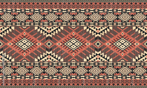 American tribal ethnic native pattern.Traditional Navajo,Aztec,Apache,Southwest and Mexican style fabric pattern.Abstract vector motifs pattern.For fabric,clothing,blanket,carpet,woven,wrap,decoration