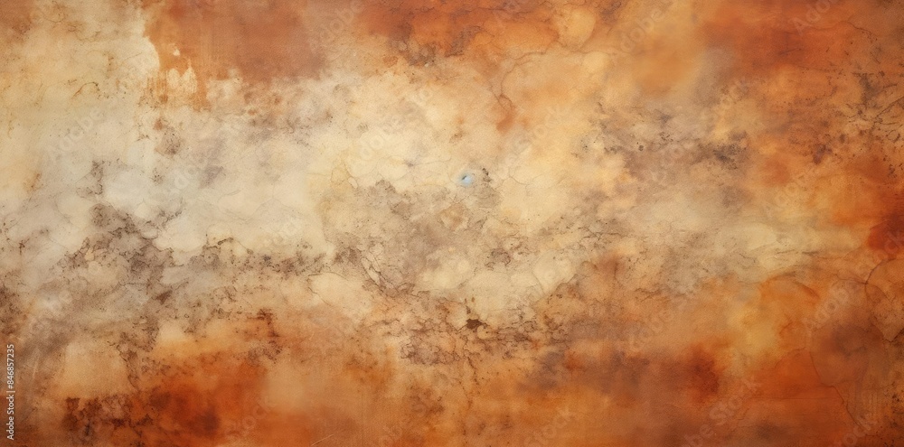 stain texture of a rusted metal surface with a paintbrush, a hammer, and a pair of glasses on a wooden surface