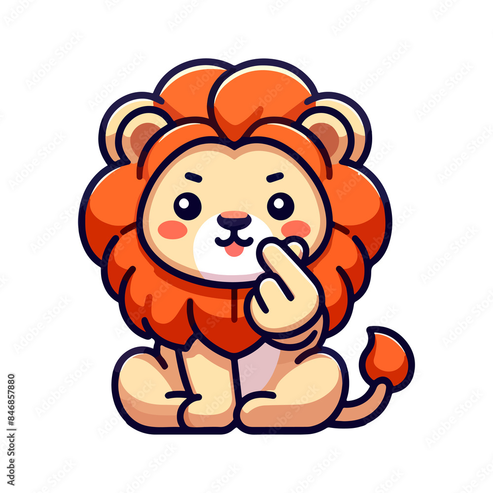 Obraz premium cute lion makes Korean love sign with hand icon character