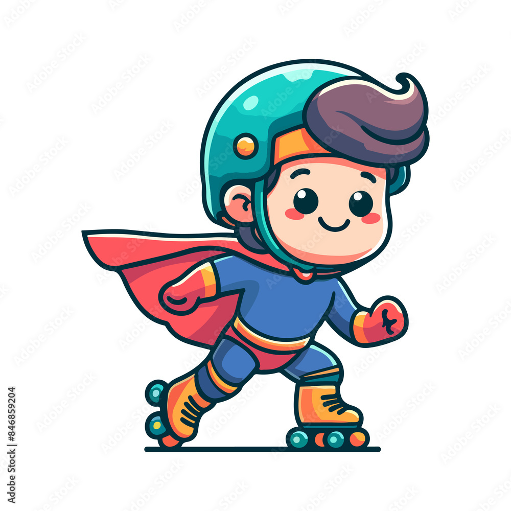 cute child hero playing roller skating icon character cute child hero playing roller skating icon character