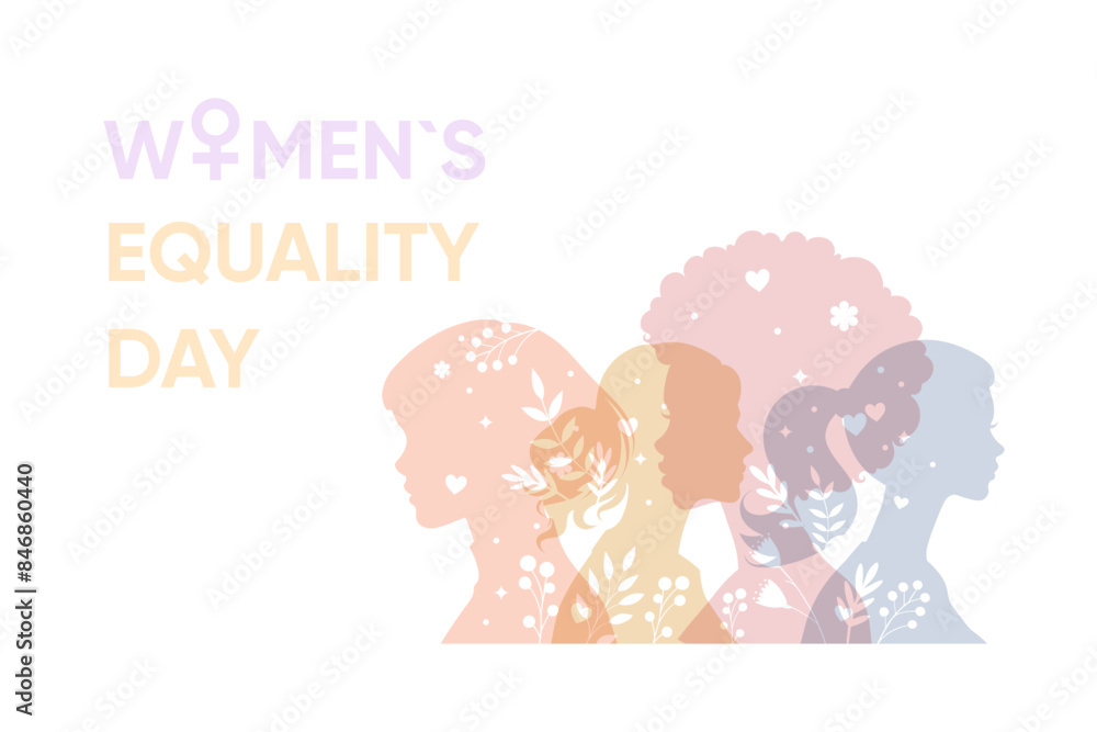 Banner, poster Womens Equality Day. Female silhouette, with flowers. Banner, poster Womens Equality Day. Female silhouette, with flowers.