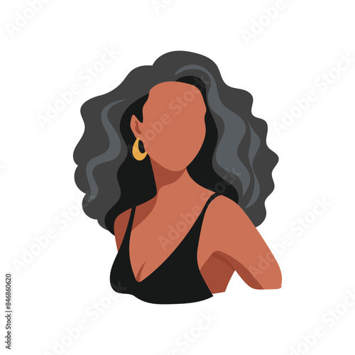 Portrait without a face. Beautiful African-American girl, woman. isolated on white background.