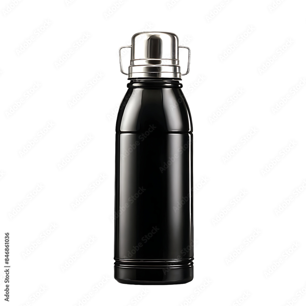 Black thermos bottle isolated on a transparent background Black thermos bottle isolated on a transparent background