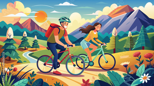 nature and cycling in the mountains for fitness and exercise together.