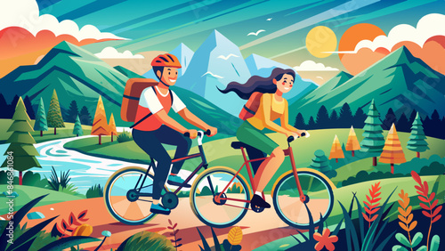 nature and cycling in the mountains for fitness and exercise together.