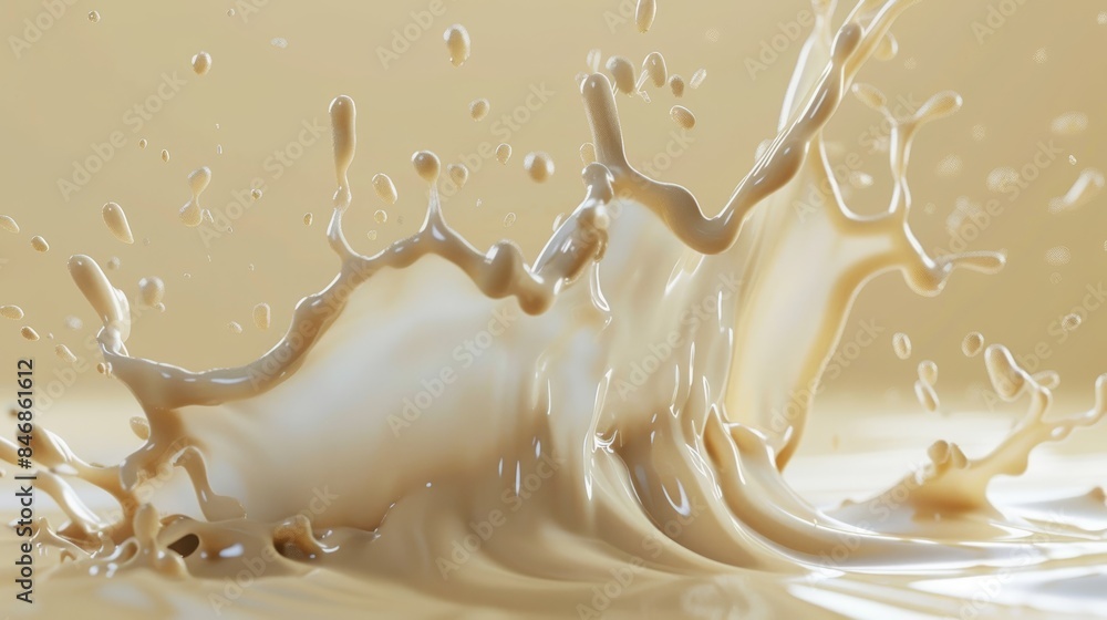 Fototapeta premium Splash of milk with clipping path. 3D illustration, milk, liquid, drink, splashing, motion, dairy, beverage, cream, white, fresh, food, freshness, dro