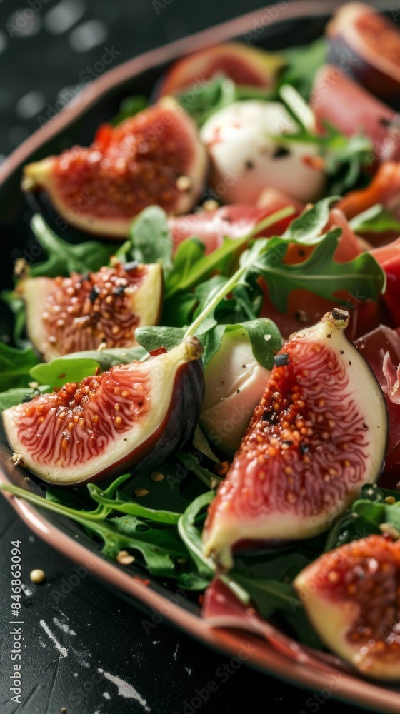 A plate of fruit salad with figs and spinach A plate of fruit salad with figs and spinach
